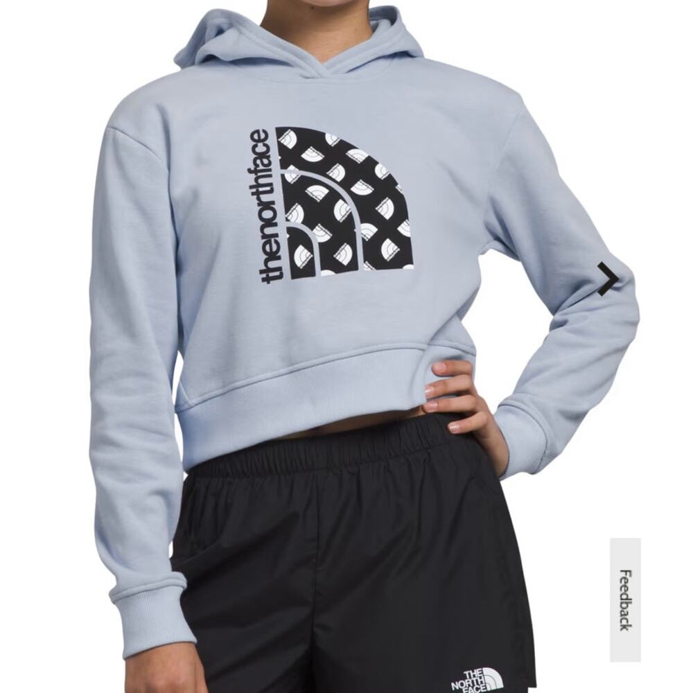 North Face Camp Fleece Pullover Long-Sleeve Crop Hoodie Girls, Blue Sz 14/16 NEW